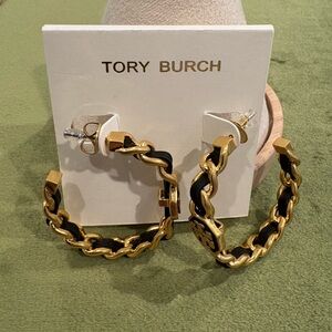 Tory Burch Black and Gold Chain Earrings